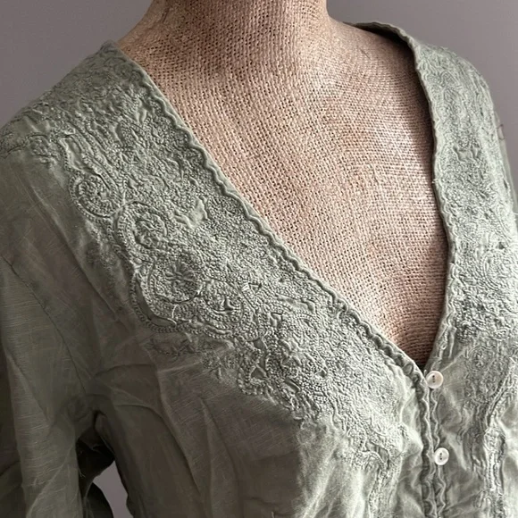 Free People Laurie Embroidered Blouse In Green Tea Leaves Medium NEW! - Picture 5 of 8
